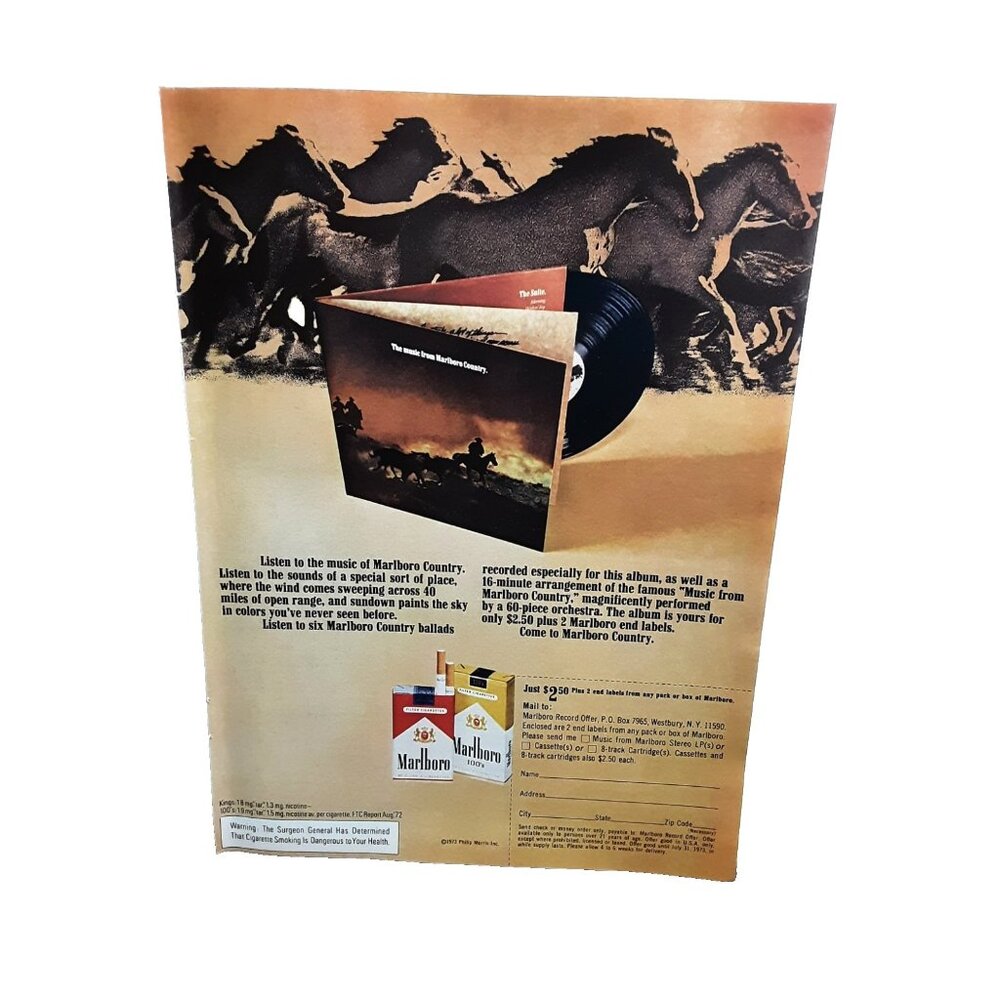 1973 Marlboro Cigarettes Print Ad Country Music Album Vintage Tobacco